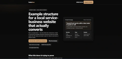 Trades website concept showing a local service layout